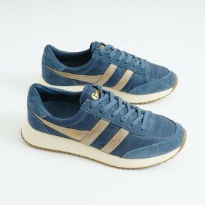 Gola Womens Classic Montreal Mirror Sneakers Size 7 Blue Suede Gold CLA833